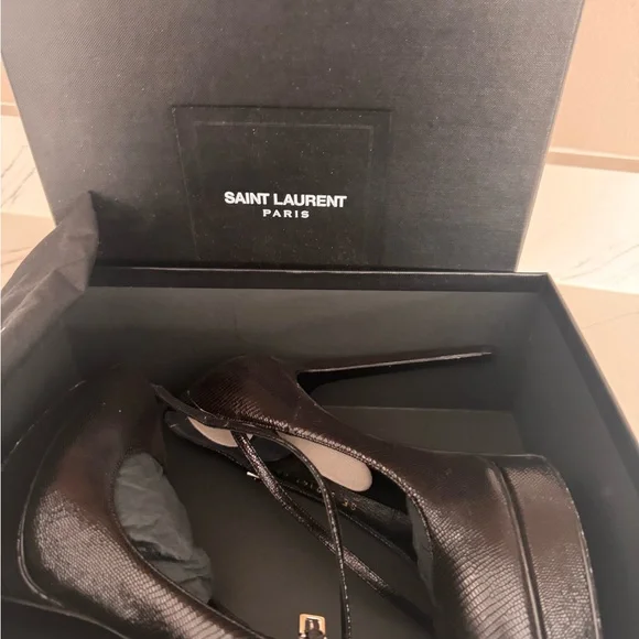 Saint Laurent Black Textured Heels